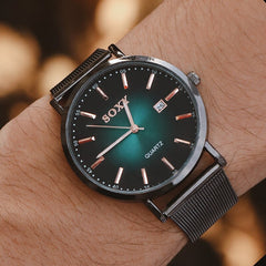 New SOXY Brand Men's Watch Quartz Watches Black Stainless Steel Strap Date Male Clock Relogio Masculino Erkek Kol Saati