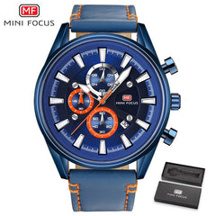 MINI FOCUS Luxury Brand Sport Watches For Men Analog Date Quartz Big Watch Men Leather Clock Male Military Men Watch Waterproof