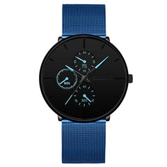 2020 Fashion Mens Business Blue Stainless Steel Mesh Belt Quartz Wrist Watch Luxury Men Ultra Thin Casual Classic Watch