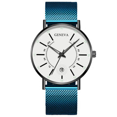 Minimalist Classic Blue Men Mesh Belt Ultra Thin Wrist Watch Luxury Fashion Business Calendar Stainless Steel Quartz Watches