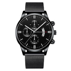 Fashion Mens Watch Stainless Steel Mesh Band Calendar Watches Montre Homme Luxury Casual Business Quartz Watch Gifts for Men