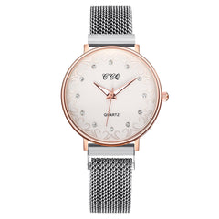 Simple Women Watches Dot Rhinestone Dial Ladies Quartz Wristwatch Magnetic Buckle Belt Strap Clock Gift Dress Relogio Feminino@5