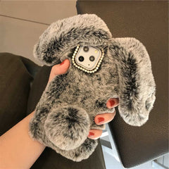 3D Rabbit Ears Furry Plush Warm Phone Case for iPhone 11 11Pro XR X XS Max 8 7 6 6s Case fluffy Fur Cover for iPhone 11 Pro Max