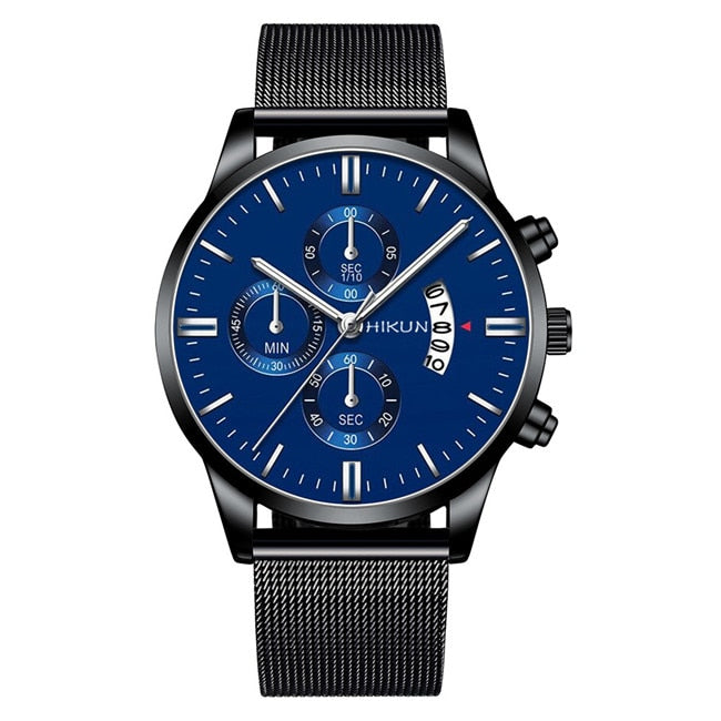 Fashion Mens Watch Stainless Steel Mesh Band Calendar Watches Montre Homme Luxury Casual Business Quartz Watch Gifts for Men