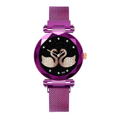 Unique Women Watches Swan Rhinestone Dial Ladies Quartz Wristwatch Mesh Belt Strap Clock Fashion Gift Dress Relogio Feminino@50