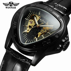 Winner Top Brand Luxury Men's Watch Pu Leather Sport Special Design Bezel Golden  Montre Homme Clock Mechanical Watches