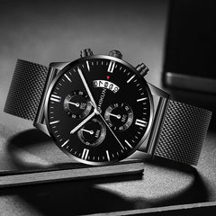 Fashion Mens Watch Stainless Steel Mesh Band Calendar Watches Montre Homme Luxury Casual Business Quartz Watch Gifts for Men