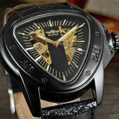 Winner Top Brand Luxury Men's Watch Pu Leather Sport Special Design Bezel Golden  Montre Homme Clock Mechanical Watches