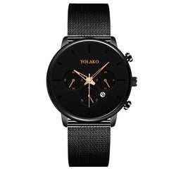 Men's Fashion Business Watches Men Casual Calendar Clock Luxury Black Stainless Steel Mesh Belt Quartz Watch Relogio Masculino