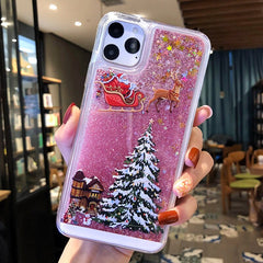 Cartoon Santa Claus Elk Phone Case For iPhone 11 11Pro Max X XR XS Max 6 6S 7 8Plus Christmas Quicksand Liquid Transparent Cover