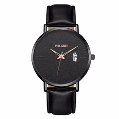 YOLAKO To Brand Sleek Minimalist Men's Watch Leather Belt Watch British Style Calendar Simple Quartz Clock Erkek Kol Saati