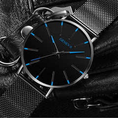 2020 Geneva Minimalist Watch Men Ultra Thin Blue Stainless Steel Mesh Belt Watches Man Business Casual Quartz Wrist Watch
