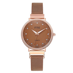 Simple Women Watches Dot Rhinestone Dial Ladies Quartz Wristwatch Magnetic Buckle Belt Strap Clock Gift Dress Relogio Feminino@5