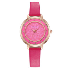 Casual Style Women Watches Dot Rhinestone Dial Ladies Analog Quartz Wristwatch Design Simple Leather Clock Gift Montre Femme@50