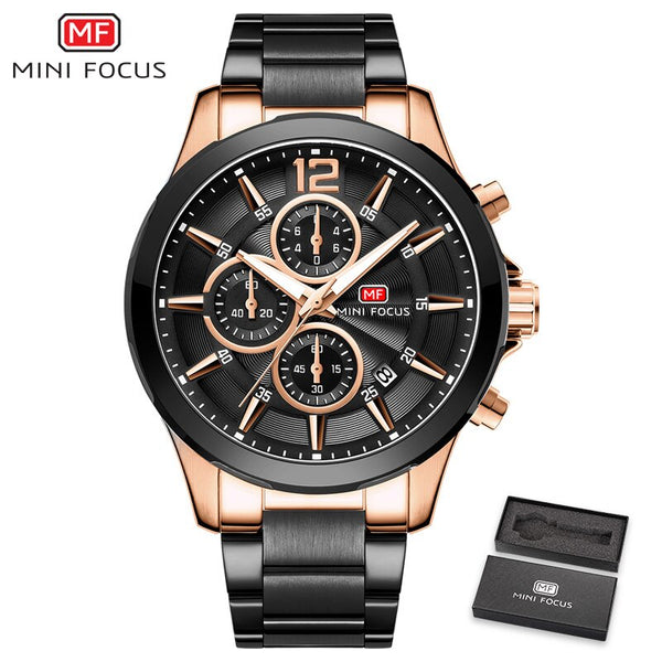MINI FOCUS Quartz Watches Mens 2019 Top Brand Luxury Analog Watch Military Male Stainless Steel Watch Men Sports Army Waterproof
