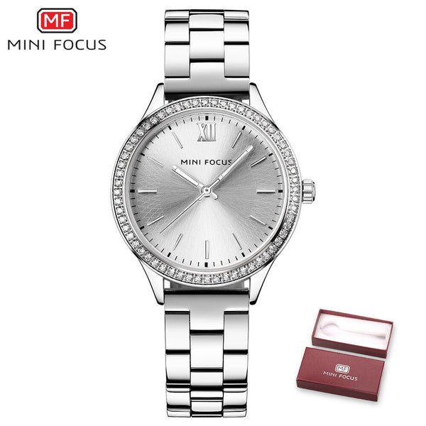 MINIFOCUS Fashion Rhinestone Women Watches Top Brand Luxury Stainless Steel Watch Women Rose Gold Quartz Girls Watches Womans