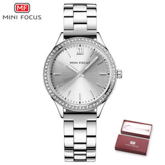 MINIFOCUS Fashion Rhinestone Women Watches Top Brand Luxury Stainless Steel Watch Women Rose Gold Quartz Girls Watches Womans