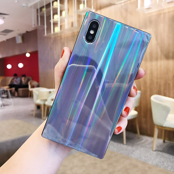 Silicone Shockproof Bumper Rainbow Shining Phone Case For iphone 7 8 6 6sPlus square Laser case For iPhone X Soft TPU Back Cover