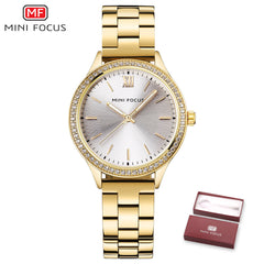 MINIFOCUS Fashion Rhinestone Women Watches Top Brand Luxury Stainless Steel Watch Women Rose Gold Quartz Girls Watches Womans