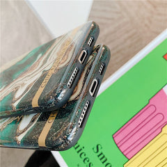 Artistic agate marble gold bar Phone Case For iphone 11 XR XS Max X 6 6S 7 8Plus Glossy soft silicone cover For iphone 11Pro Max