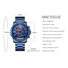 MINI FOCUS Chronograph Watch Men Sports Watches Mens 2019 Quartz Wristwatch Luxury Brand Business Stainless Steel Clock Male Hot
