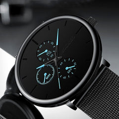 2020 Fashion Mens Business Blue Stainless Steel Mesh Belt Quartz Wrist Watch Luxury Men Ultra Thin Casual Classic Watch
