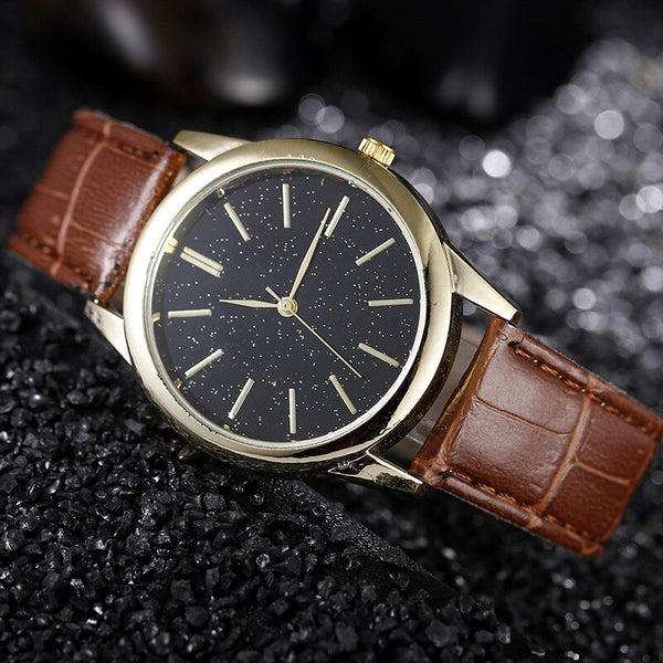 New Fashion Men's Watch Quartz Watches Luxury Men Watches Leather Strap Starry Dial Clock Relogio Masculino Reloj Hombre
