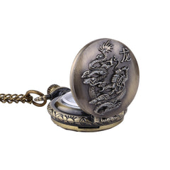 Hot Selling Retro Chinese Style Dragon Creativity Bronze Quartz Pocket Watches Vintage Couple Clock Christmas Birthday Gift@50