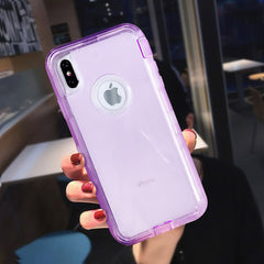Heavy Duty Armor Clear Phone Case For iPhone XR XS Max X 6 6s 7 8 Plus PC+TPU 3 in 1 360 Shockproof Transparent Protective Cover