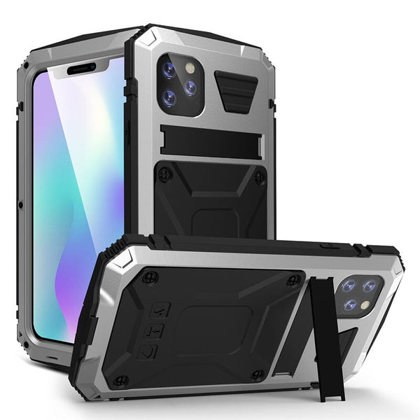 Heavy Duty Shockproof Armor Protective Case for iPhone 11 Pro Max XR XS Max Metal Aluminum Dust-proof phone Cover with Kickstand