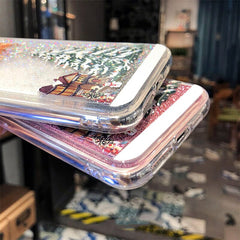 Cartoon Santa Claus Elk Phone Case For iPhone 11 11Pro Max X XR XS Max 6 6S 7 8Plus Christmas Quicksand Liquid Transparent Cover