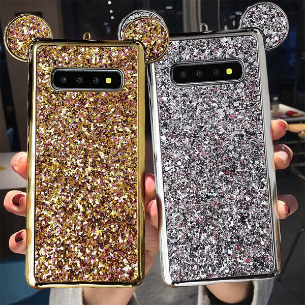 Glitter Powder Sequins Mouse Ear Cases For Samsung Galaxy S9 S10 Plus S10 S10e Electroplated Soft Silicone Shockproof Cover Case