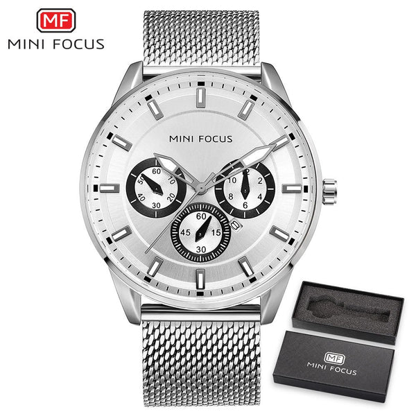 MINI FOCUS Wrist Watch Men Top Brand Luxury Famous Male Clock Mens Watches Quartz Calendar Stainless Steel Mesh Strap Relogio