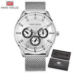 MINI FOCUS Wrist Watch Men Top Brand Luxury Famous Male Clock Mens Watches Quartz Calendar Stainless Steel Mesh Strap Relogio