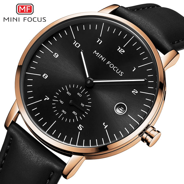 MINIFOCUS Quartz Watch Men Fashion Mens Watches Top Brand Luxury Waterproof Men Watch Leather Strap Wristwatch Relogio Masculino