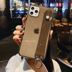 Glitter Powder Holder Phone Case For iPhone 11 XS Max XR X 8 7 6 6s Plus Transparent Wrist Strap Cover For iPhone 11 Pro Max