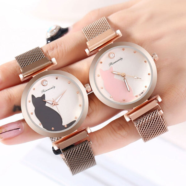2020 Women Watches Simple A Watch Magnet Buckle Cute Cat Ladies Analog Quartz Wristwatches Magnet Buckle Gift NEW Montre Femme*M