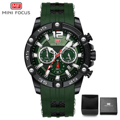 MINIFOCUS Big Dial Blue Black Gold Chronograph Watch Men Sport Watches Mens 2019 Silicone Band Military Quartz Watches Men Clock