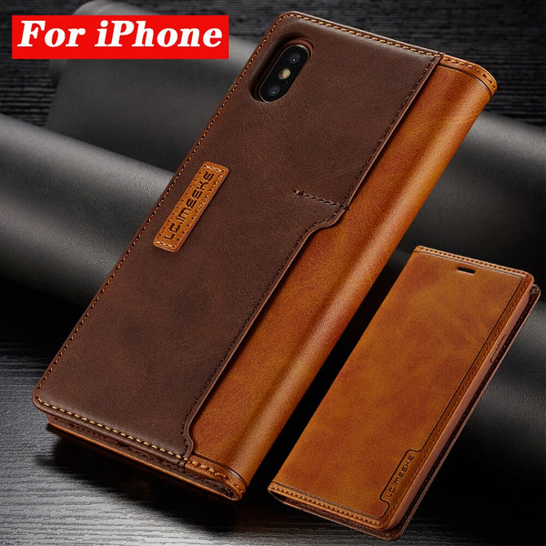 TIKITAKA Vintage Leather Wallet Cases For Apple iPhone X XR XS MAX 8 7 6 6S Plus Contrast Color Flip Fundas Leather Holster Case