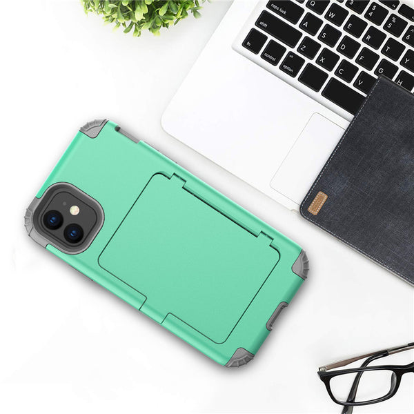 3 In 1 Credit Card Holder Phone Case For iPhone 11 11 Pro Max 6 6S 7 8 Plus XR XS Max X XS With Makeup Mirror Stand Holder Cover