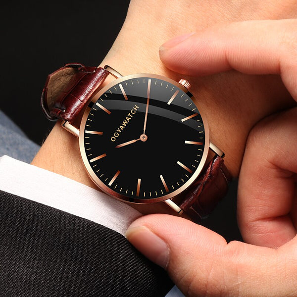 OGY Men's Watches Simple Time Luxury Sports Quartz-Watch Leather Strap Nylon Men Clock Wristwatch Reloj Hombre Relogio Masculino