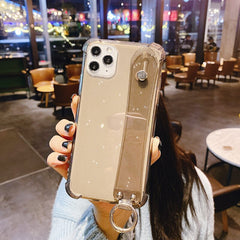 Glitter Powder Holder Phone Case For iPhone 11 XS Max XR X 8 7 6 6s Plus Transparent Wrist Strap Cover For iPhone 11 Pro Max