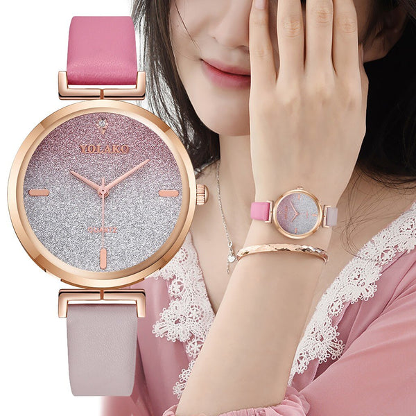 Cassic Style Women Watches Starry Sky Dial Ladies Quartz Wristwatch Rhinestone Design Leather Strap Clock Relojes Para Mujer@50