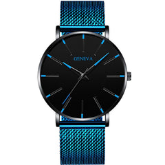2020 Geneva Minimalist Watch Men Ultra Thin Blue Stainless Steel Mesh Belt Watches Man Business Casual Quartz Wrist Watch