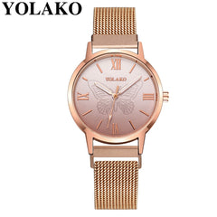 Women Watches Luxury Rose Gold Relief Dial Bracelet Magnet Mesh Band Quartz Wristwatch Ladies Female NEW Gift Clock Reloj Mujer*