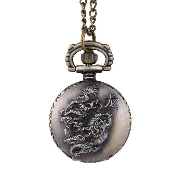 Hot Selling Retro Chinese Style Dragon Creativity Bronze Quartz Pocket Watches Vintage Couple Clock Christmas Birthday Gift@50