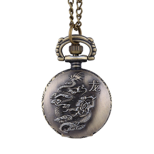 Hot Selling Retro Chinese Style Dragon Creativity Bronze Quartz Pocket Watches Vintage Couple Clock Christmas Birthday Gift@50