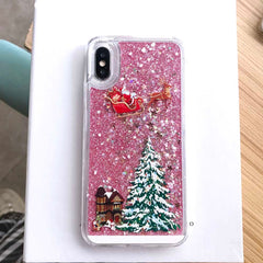Cartoon Santa Claus Elk Phone Case For iPhone 11 11Pro Max X XR XS Max 6 6S 7 8Plus Christmas Quicksand Liquid Transparent Cover