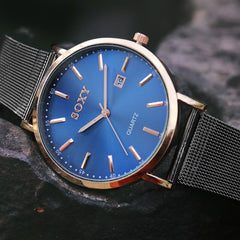 New SOXY Brand Men's Watch Quartz Watches Black Stainless Steel Strap Date Male Clock Relogio Masculino Erkek Kol Saati