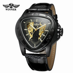 Winner Top Brand Luxury Men's Watch Pu Leather Sport Special Design Bezel Golden  Montre Homme Clock Mechanical Watches